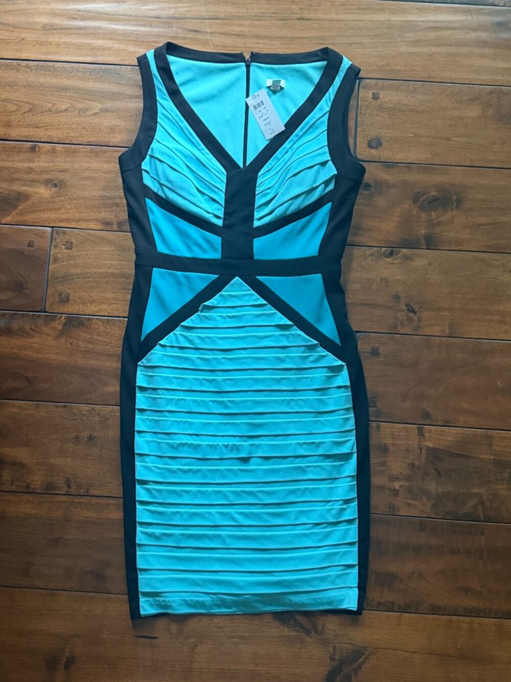 NWT Cache Bandage Style Bodycon Dress 10 Turquoise Black Colorblock Cocktail